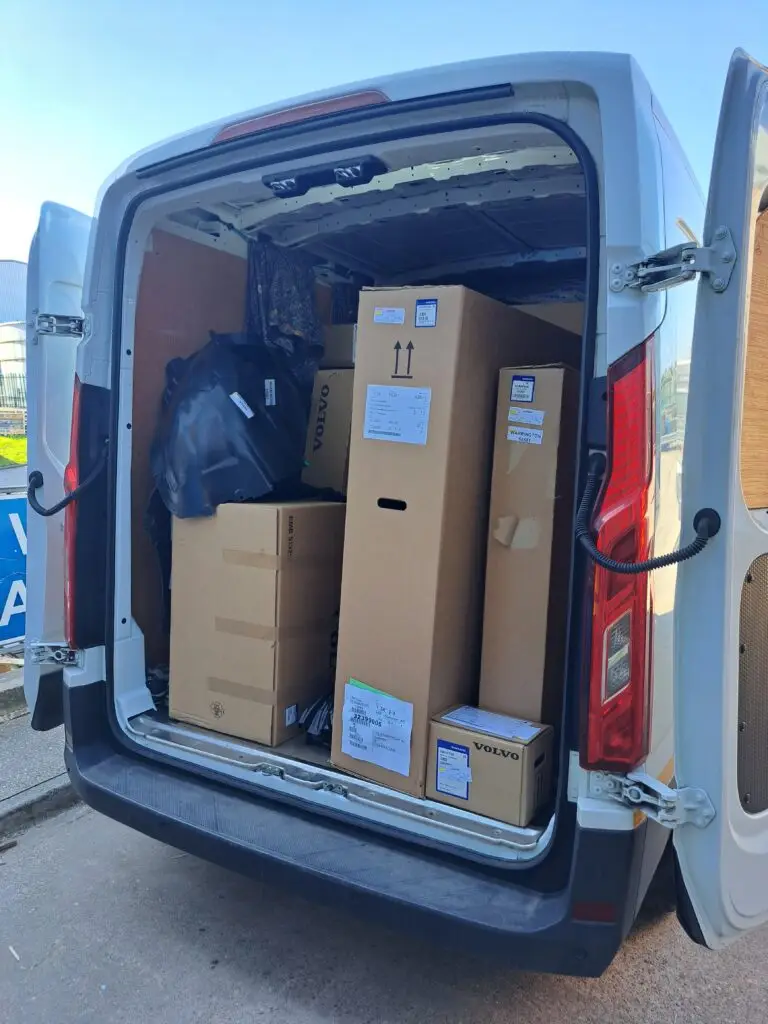 Fully loaded delivery van transporting goods for the automotive industry for same delivery in Leeds